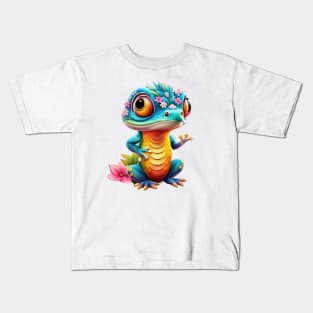 Lizard's Floral Fantasy Kids T-Shirt